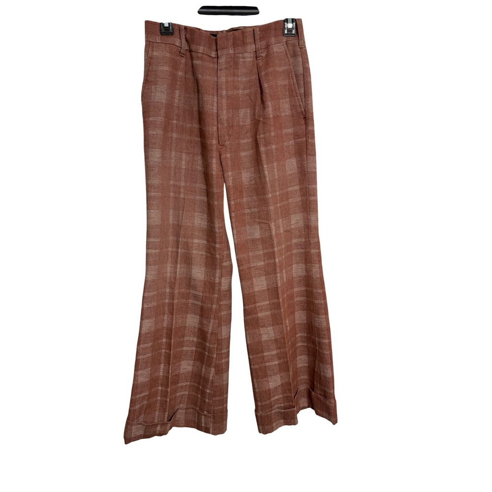 Plaid Wide Leg Trousers Dark Academia Terracotta‎ Cuffed High Rise
